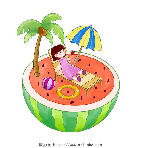 水果西瓜卡通大暑小暑夏日暑假夏天夏季沙滩派对PNG素材节气炎热